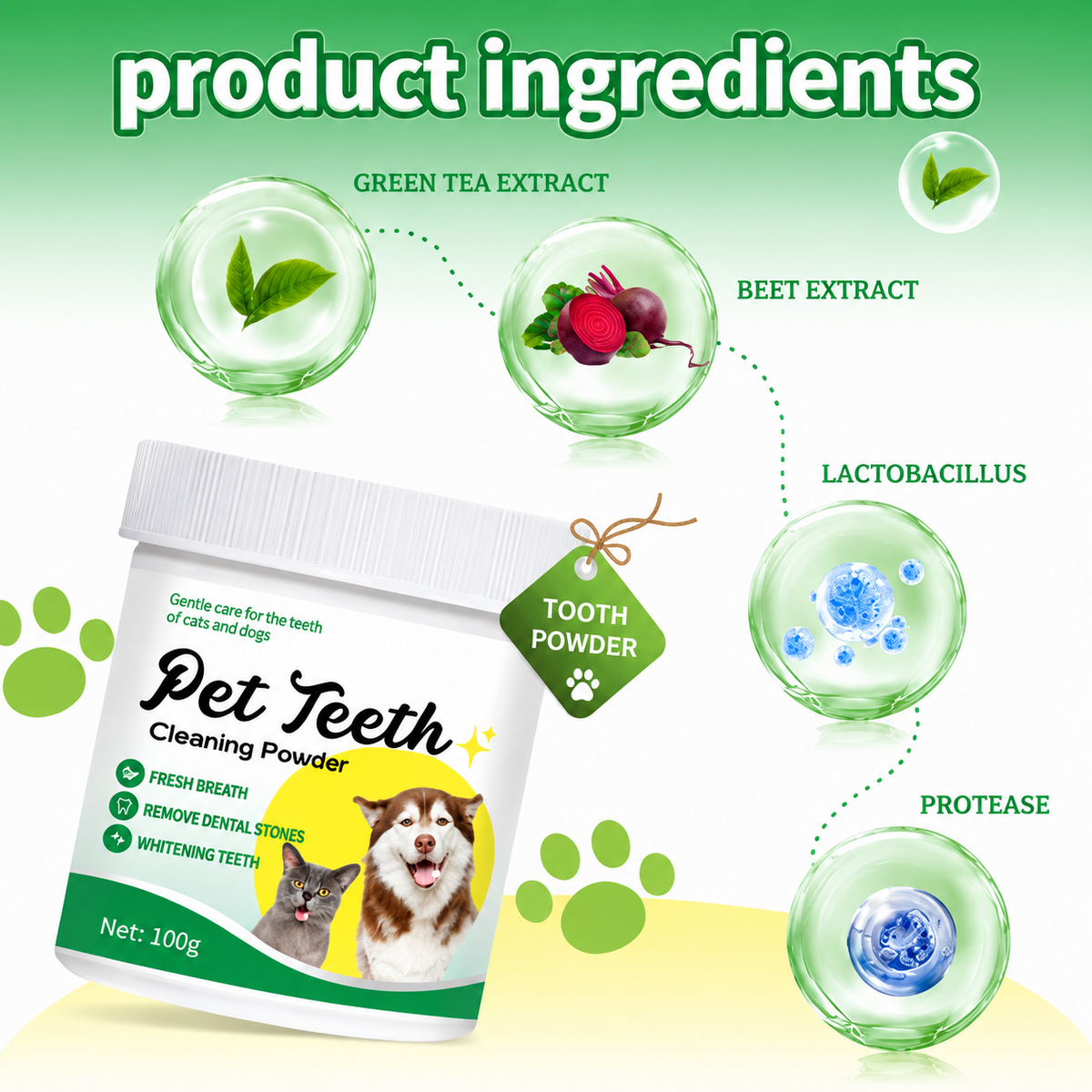 Beef Flavor Pet Dental Powder Daily Oral Care Added to Food